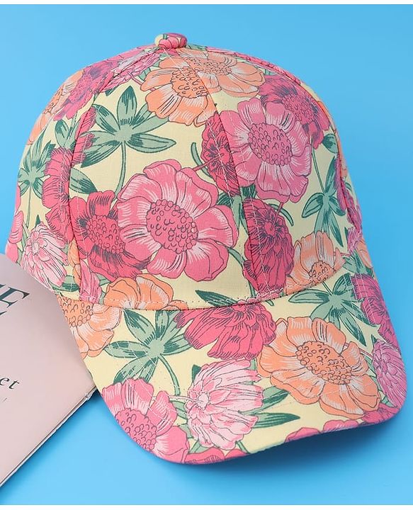 Pine Kids Cotton Baseball Cap With Floral Print - Yellow