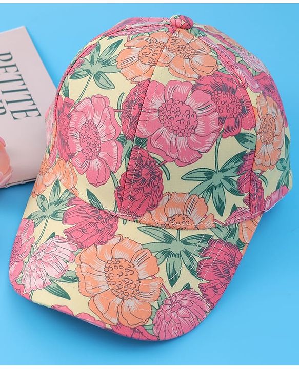 Pine Kids Cotton Baseball Cap With Floral Print - Yellow