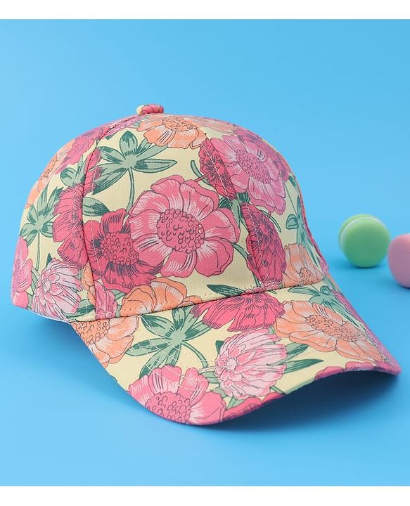 Pine Kids Cotton Baseball Cap With Floral Print - Yellow