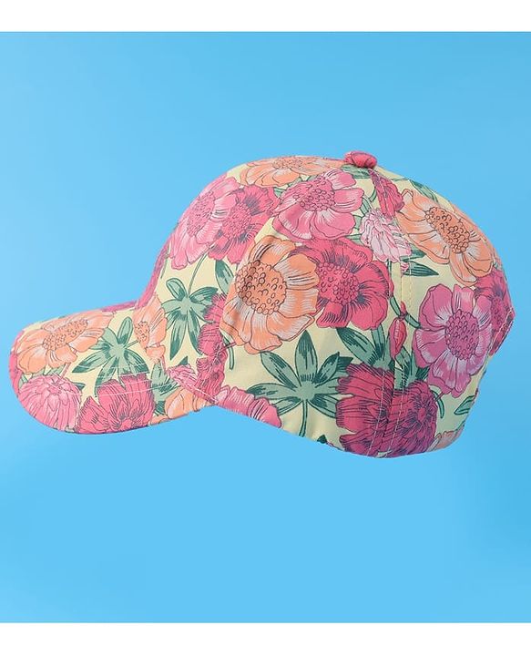 Pine Kids Cotton Baseball Cap With Floral Print - Yellow