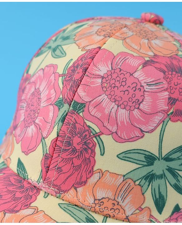 Pine Kids Cotton Baseball Cap With Floral Print - Yellow