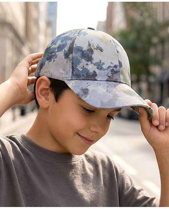 Pine Kids Cotton Baseball Cap With Tie & Dye Print - Grey