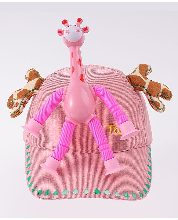 Babyhug Free Size Baseball Cap With Giraffe Applique - Pink