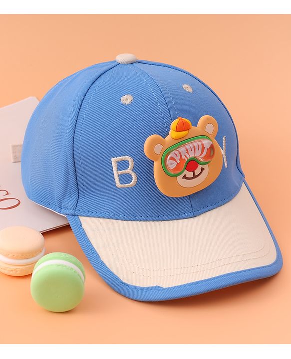 Babyhug Baseball Cap With Teddy Bear Applique - Blue