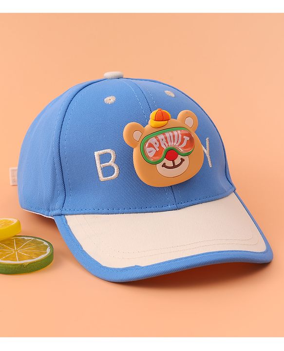 Babyhug Baseball Cap With Teddy Bear Applique - Blue