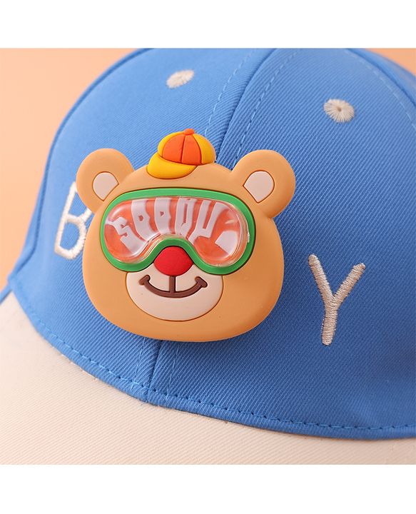 Babyhug Baseball Cap With Teddy Bear Applique - Blue