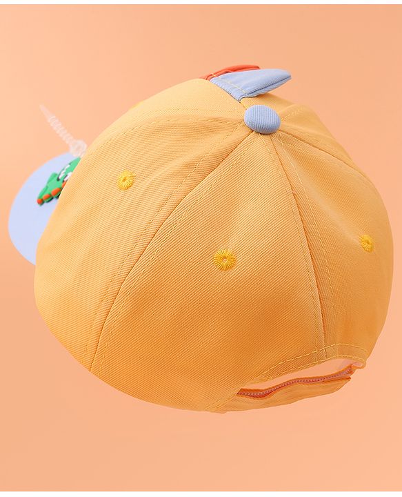Babyhug Baseball Cap With Dino Applique - Yellow