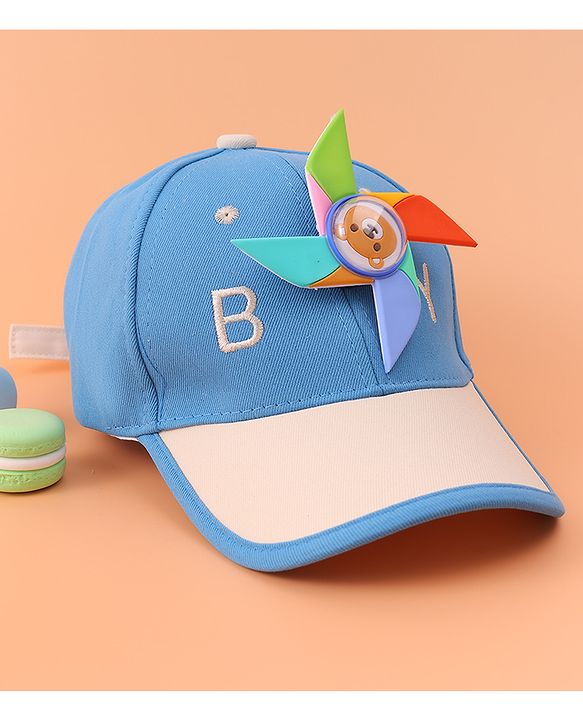 Babyhug Baseball Cap With Paper Windmill Applique - Blue