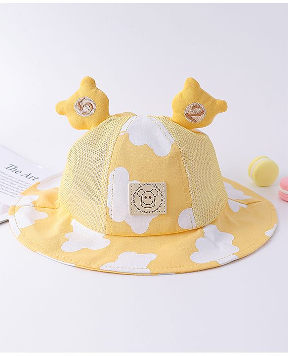 Babyhug Bucket Hat with Cow Print & Ear Applique Light Yellow - Diameter 56 cm