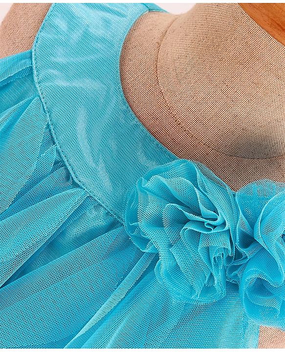 Babyhug Woven Sleeveless Dress With Ruffle & Floral Applique - Light Blue
