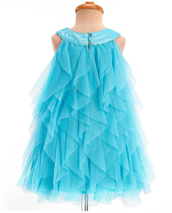 Babyhug Woven Sleeveless Dress With Ruffle & Floral Applique - Light Blue