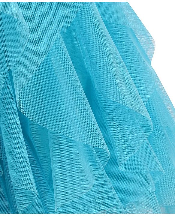 Babyhug Woven Sleeveless Dress With Ruffle & Floral Applique - Light Blue