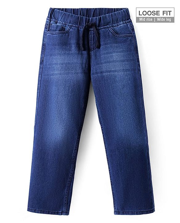 Pine Kids Woven Full Length Solid Washed Denim Jeans - Navy Blue