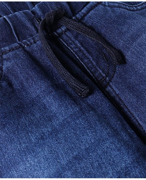 Pine Kids Woven Full Length Solid Washed Denim Jeans - Navy Blue