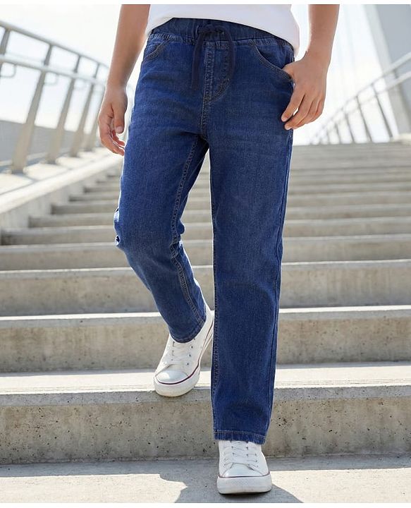Pine Kids Woven Full Length Washed Denim Jeans - Blue