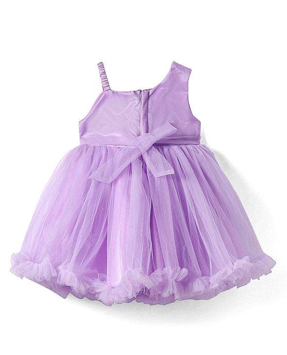 Babyhug Woven Sleeveless Sequined Yoke Fit & Flared Party Dress with Bow Applique & Frill Detailing at Hem  - Lilac