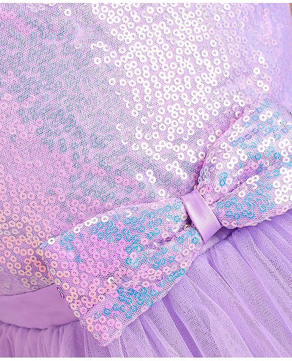Babyhug Woven Sleeveless Sequined Yoke Fit & Flared Party Dress with Bow Applique & Frill Detailing at Hem  - Lilac