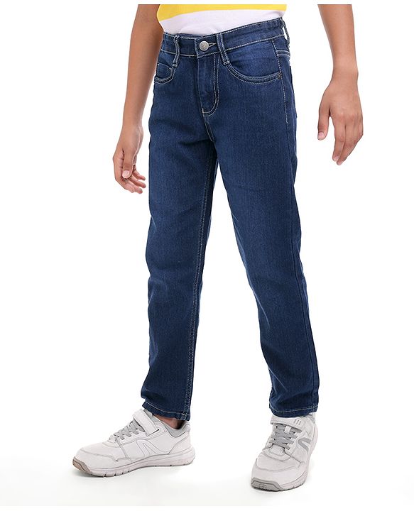 Pine Kids Woven Full Length Washed Denim Jeans - Blue