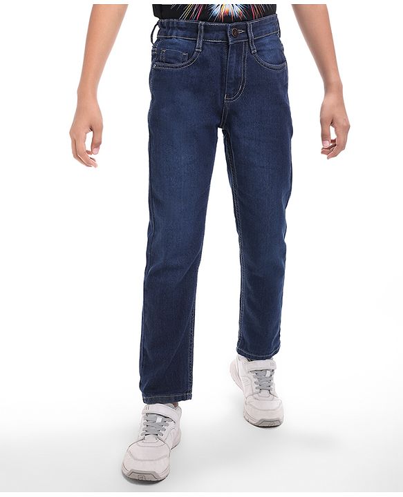 Pine Kids Woven Full Length Washed Denim Jeans - Blue