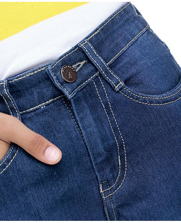 Pine Kids Woven Full Length Washed Denim Jeans - Blue