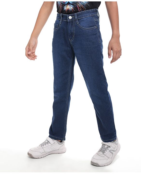 Pine Kids Woven Full Length Washed Denim Jeans - Blue