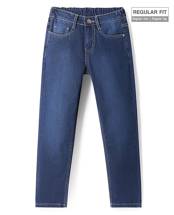 Pine Kids Woven Full Length Washed Denim Jeans - Blue