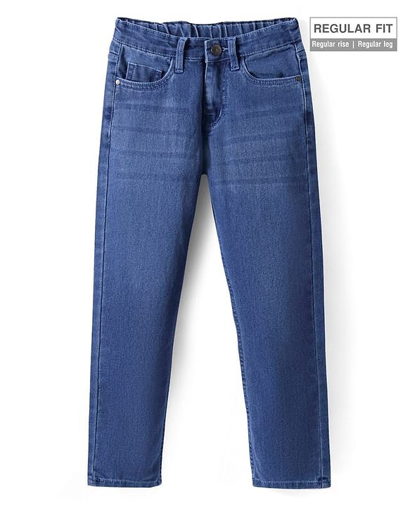 Pine Kids Woven Full Length Solid Washed Denim Jeans - Blue