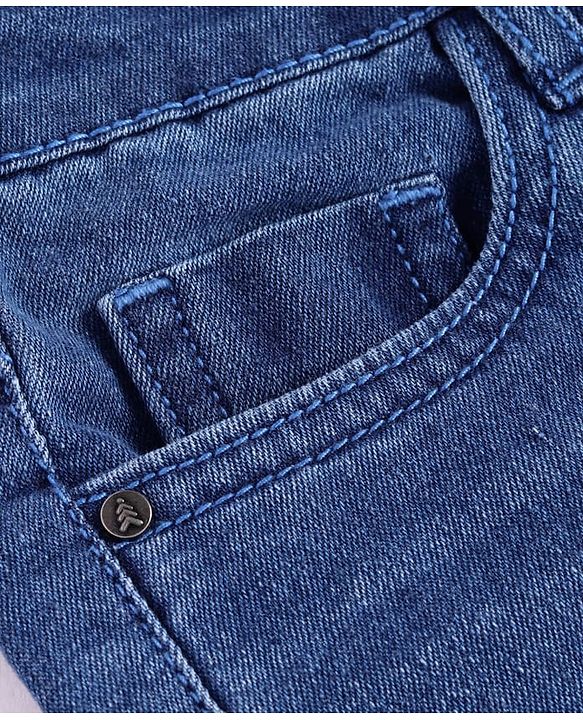 Pine Kids Woven Full Length Solid Washed Denim Jeans - Blue