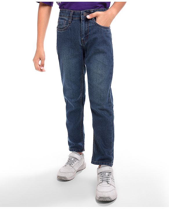 Pine Kids Denim Woven Full Length Washed Jeans - Blue