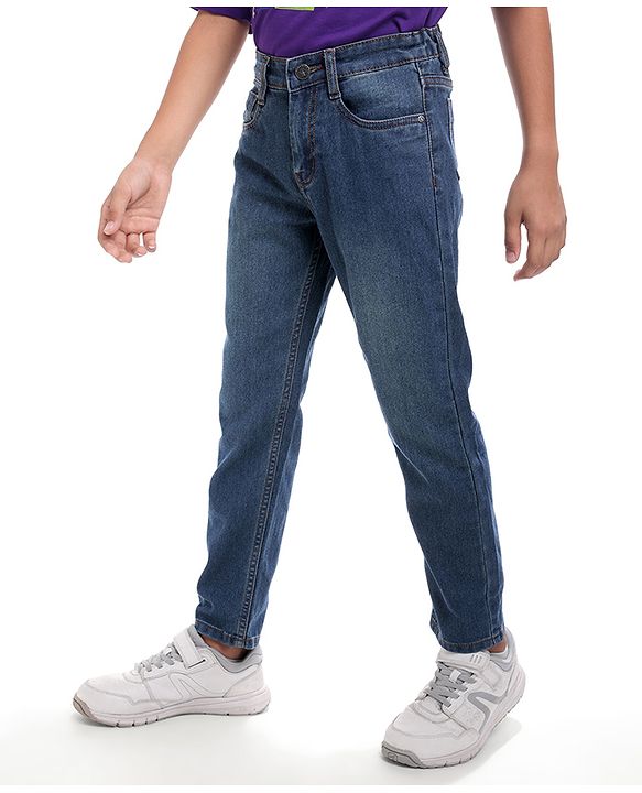 Pine Kids Denim Woven Full Length Washed Jeans - Blue