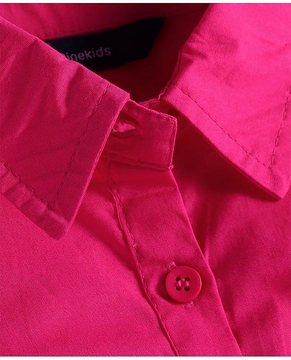 Pine Kids Cotton Woven Full Sleeves Collared Front Open Shirt Dress with Floral Embroidery - Dark Pink