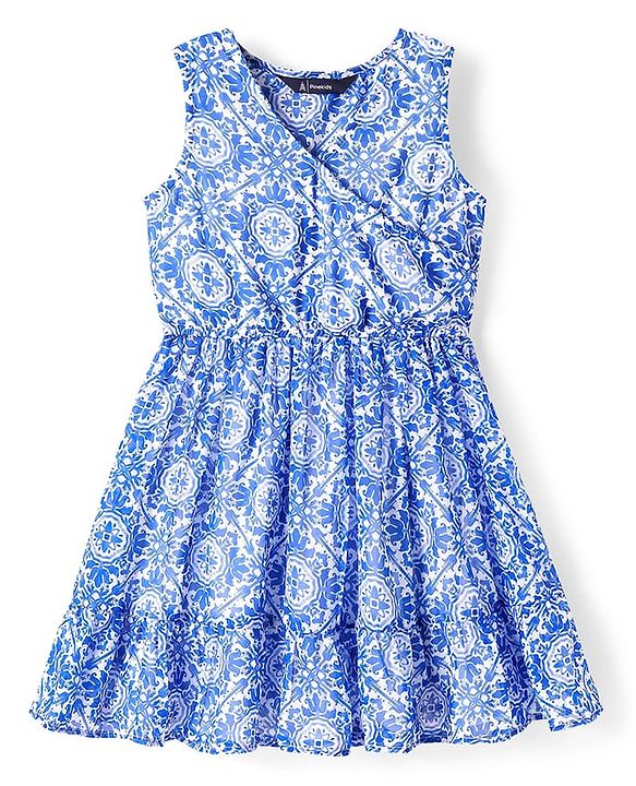 Pine Kids Woven Sleeveless Dress With Floral Print - Blue
