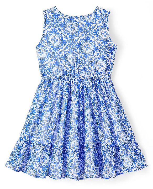 Pine Kids Woven Sleeveless Dress With Floral Print - Blue
