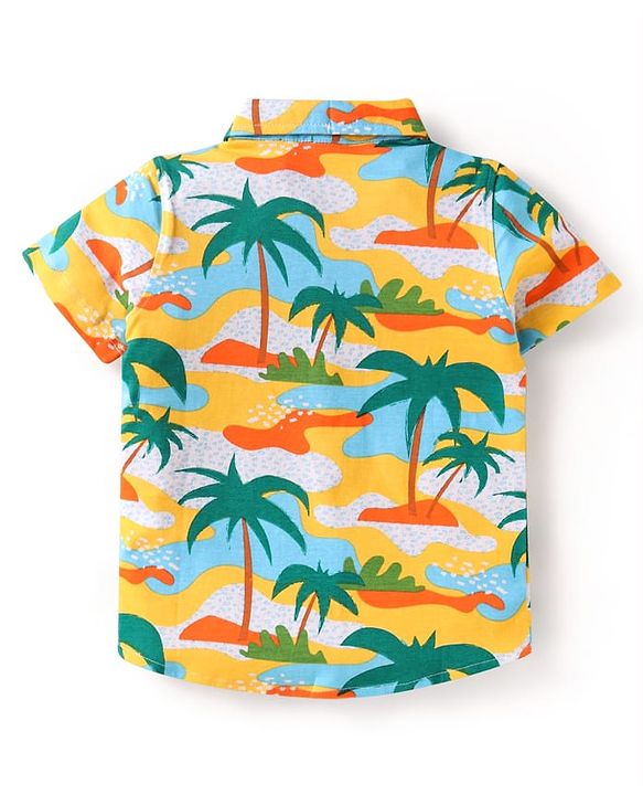 Babyhug Single Jersey Knit Half Sleeves Shirt & Shorts Set with Beach Theme Print - Yellow