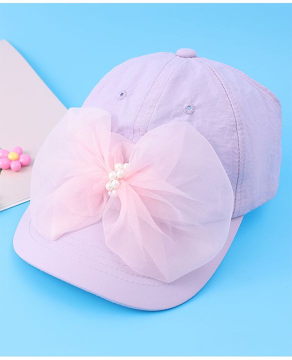 Babyhug Free Size Baseball Cap With Bow Applique - Purple