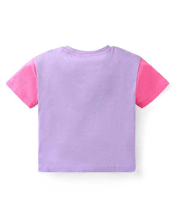 Babyhug Disney Cotton Knit Drop Shoulder Half Sleeves T-shirt & Shorts With Minnie Mouse Graphics and Foil Detailing - Lilac