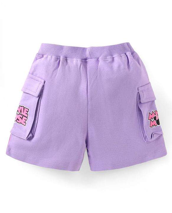 Babyhug Disney Cotton Knit Drop Shoulder Half Sleeves T-shirt & Shorts With Minnie Mouse Graphics and Foil Detailing - Lilac