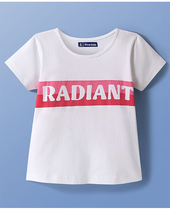 Pine Kids Cotton Knit Half Sleeves T-Shirt With Radiant Text Print - White