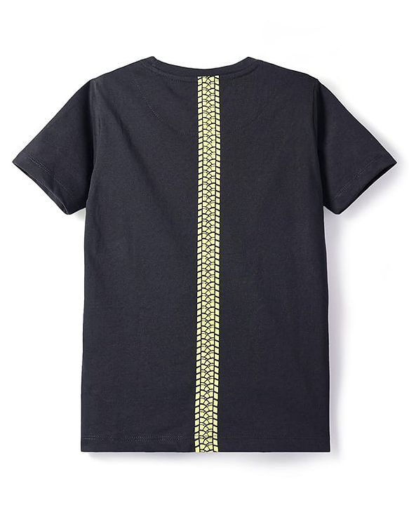 Pine Kids Cotton Knit Half Sleeves T-Shirt with Car Print - Black