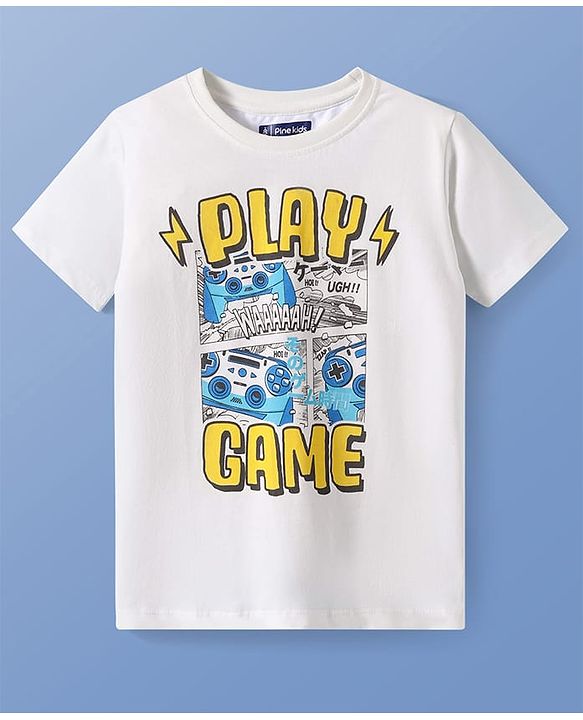 Pine Kids Cotton Knit Half Sleeves T-Shirt With Gaming Print - White