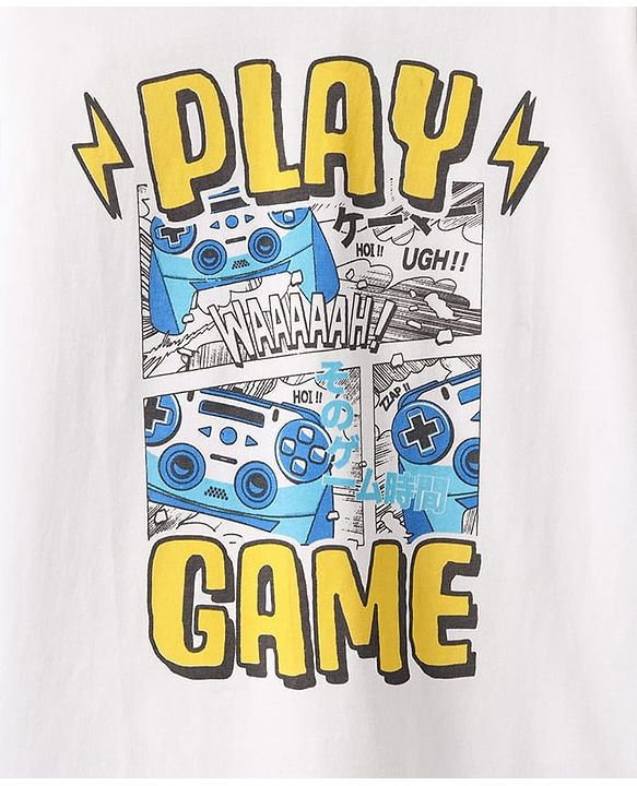 Pine Kids Cotton Knit Half Sleeves T-Shirt With Gaming Print - White