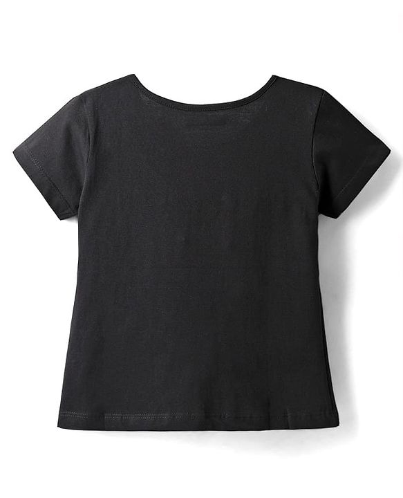Pine Kids Cotton Knit Half Sleeves T-Shirt With Love Flowers Text Print - Black