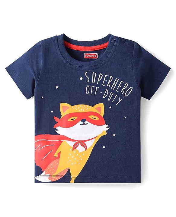 Babyhug Half Sleeves Night Suit Kitty Print - Navy Blue Red
