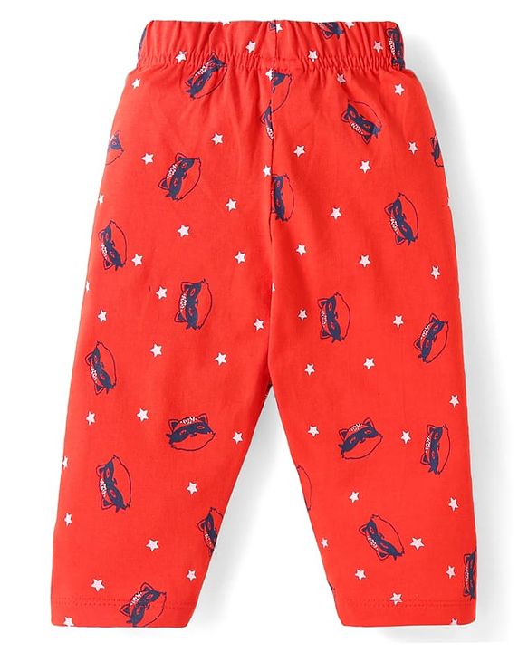 Babyhug Half Sleeves Night Suit Kitty Print - Navy Blue Red
