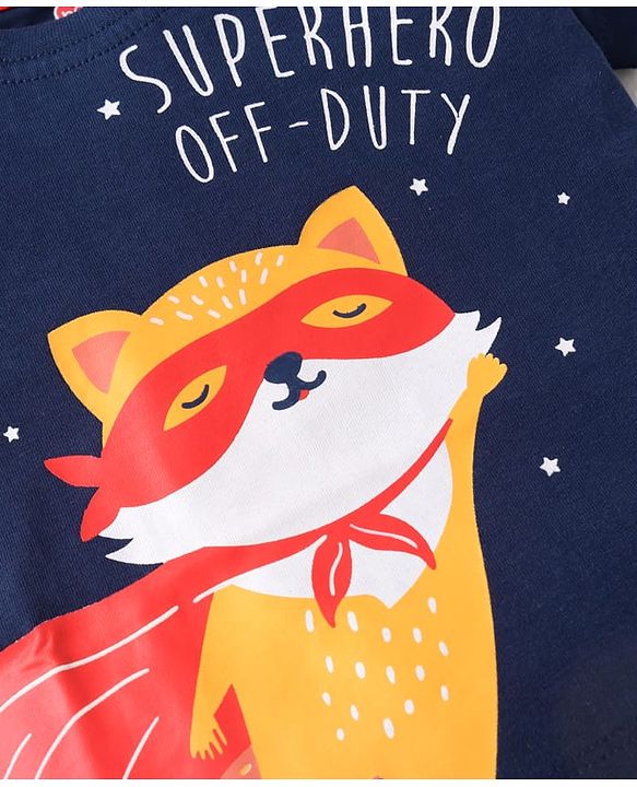 Babyhug Half Sleeves Night Suit Kitty Print - Navy Blue Red