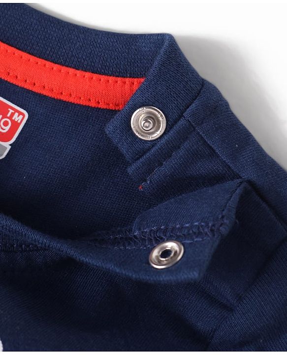 Babyhug Half Sleeves Night Suit Kitty Print - Navy Blue Red