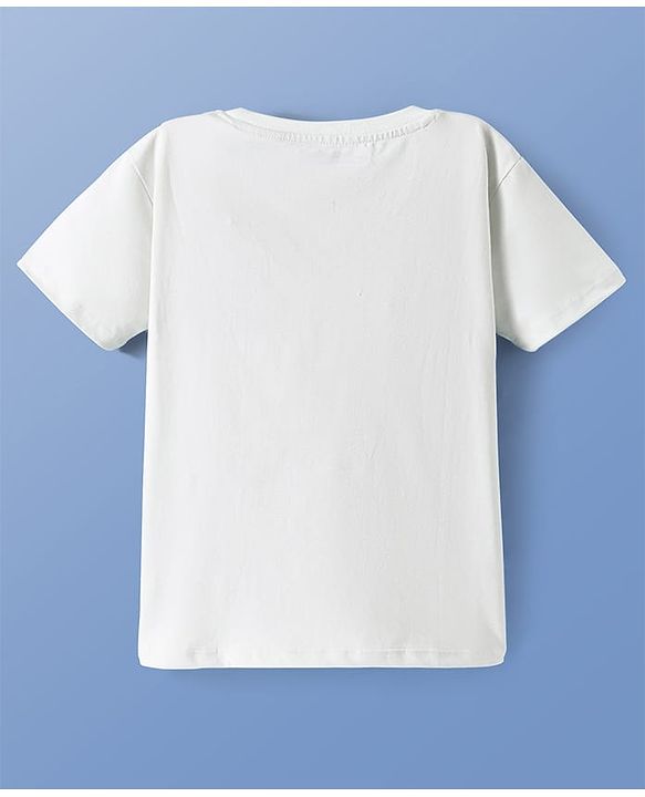 Pine Kids Cotton Knit Half Sleeves T-Shirt with Football Print - White