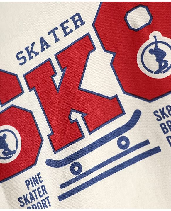 Pine Kids Cotton Knit Half Sleeves T-Shirt With Skate Theme Print - White