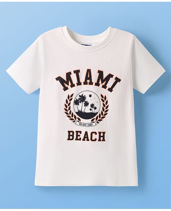 Pine Kids Cotton Knit Half Sleeves T-Shirt with Maimi Text Print - White