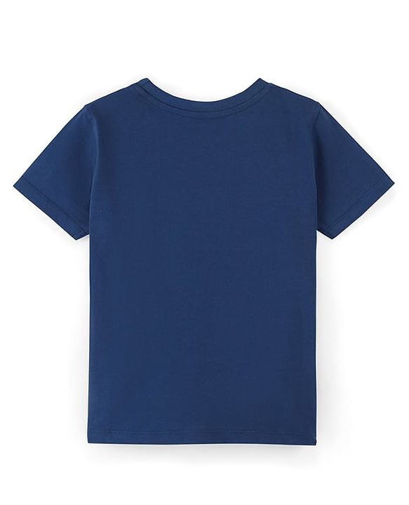 Pine Kids Cotton Knit Half Sleeves T-Shirt With Hoop Shooter Text Print - Blue